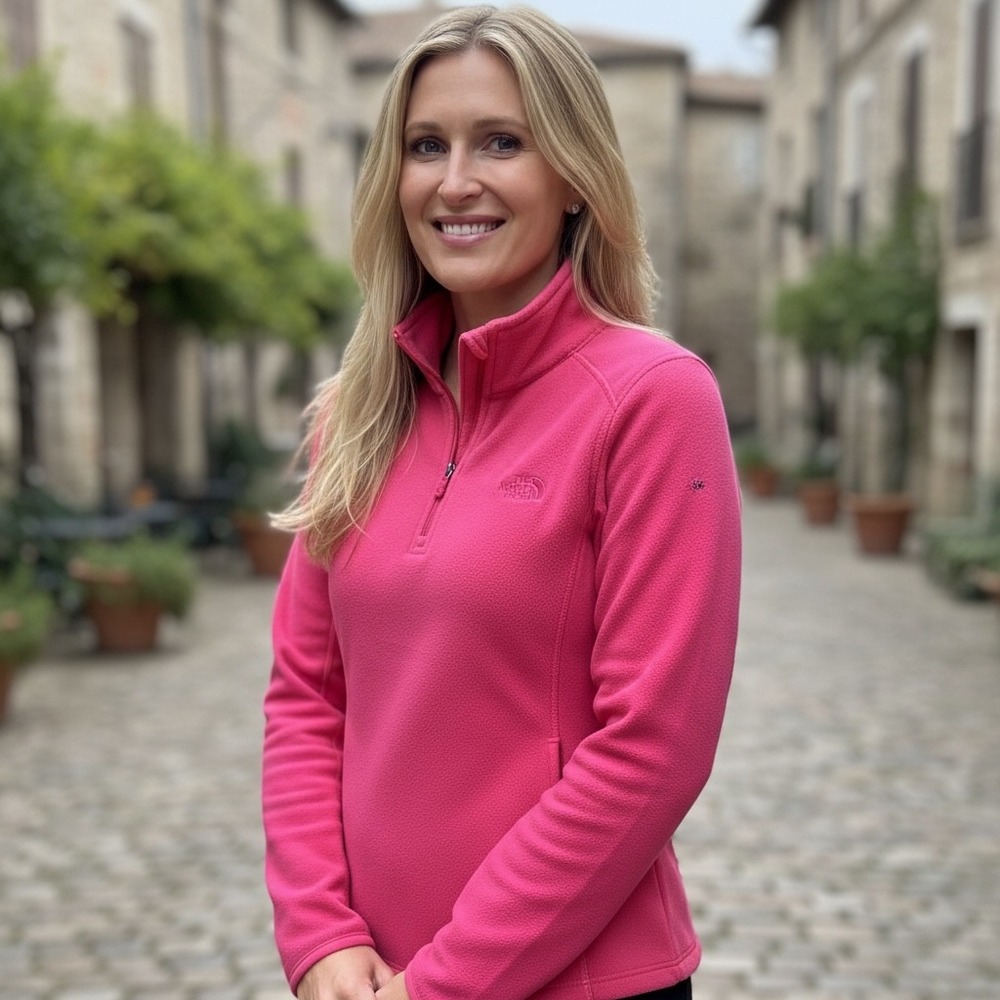 The North Face Polartec Classic 1/4 Zip Pink Fleece Pullover Jacket Womens